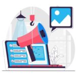 Um megafone saindo de um notebook ilustra o tema de desperdício de verba em campanhas.