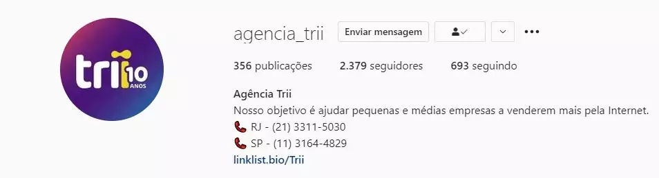 Vemos a bio do perfil da Trii. Saiba como vender pelo Instagram com nossas dicas!